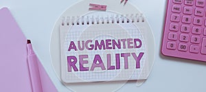 Hand writing sign Augmented Reality. Internet Concept technology that imposes computer image on the real world