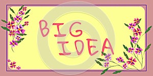 Hand writing sign Big Idea. Word Written on Having great creative innovation solution or way of thinking