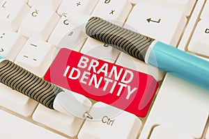 Hand writing sign Brand Identity. Internet Concept visible elements of a brand that identify and distinguish Posting New