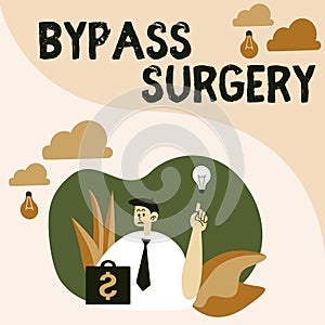 Hand writing sign Bypass Surgery. Business idea type of surgery that improves blood flow to the heart Man Sitting In