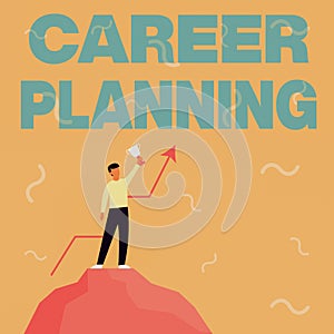 Hand writing sign Career Planning. Word Written on stepwise planning of one s is possible professional career photo