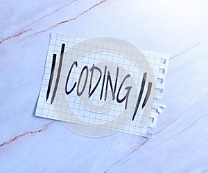 Hand writing sign Coding. Word for assigning code to something for classification identification New Ideas Fresh Concept