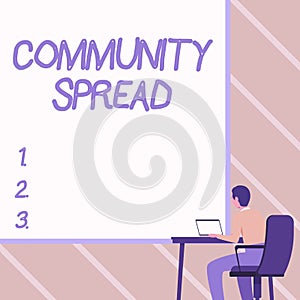 Hand writing sign Community Spread. Business showcase dissemination of a highlycontagious disease within the local area