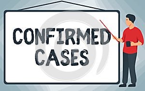 Hand writing sign Confirmed Cases. Business showcase set of circumstances or conditions requiring action School