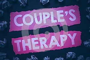 Hand writing sign Couple S Therapy. Business overview treat relationship distress for individuals and couples