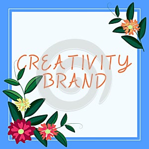 Hand writing sign Creativity Branddesign name or feature that distinguishes organization. Business concept design name