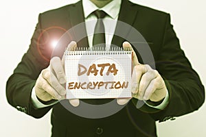 Hand writing sign Data Encryption. Business concept Symmetrickey algorithm for the encrypting electronic data Presenting