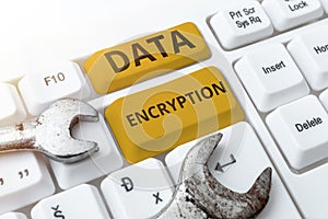 Hand writing sign Data Encryption. Conceptual photo Conversion of data into code for compression or security
