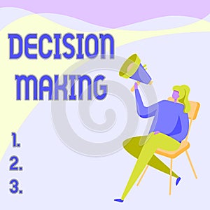 Hand writing sign Decision Making. Word for process of making decisions especially important ones Woman Drawing Holding