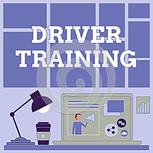 Hand writing sign Driver Training. Business approach prepares a new driver to obtain a driver s is license Laptop On A