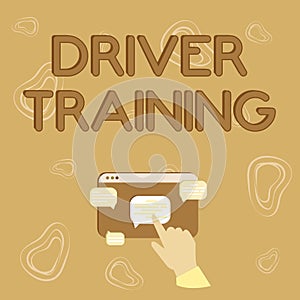 Hand writing sign Driver Training. Word Written on prepares a new driver to obtain a driver s is license Hand Showing