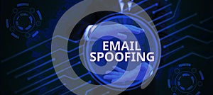 Hand writing sign Email Spoofing. Conceptual photo secure the access and content of an email account or service