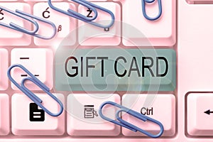 Hand writing sign Gift Card. Word for A present usually made of paper that contains your message