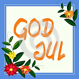 Hand writing sign God Jul. Business idea Merry Christmas Greeting showing for new year happy holidays
