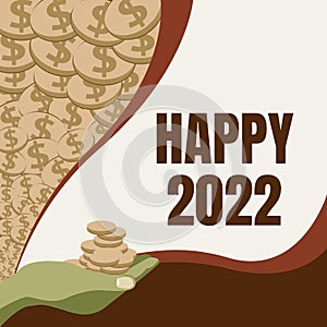 Hand writing sign Happy 2022. Concept meaning time or day at which a new calendar year begin from now Palm Carrying