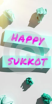 Hand writing sign Happy Sukkot. Concept meaning Ireland celebration green lucky charms and clovers