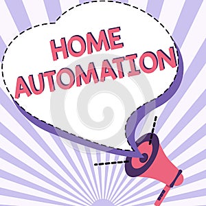 Hand writing sign Home Automation. Business approach monitoring the electrical activity of the house using technology