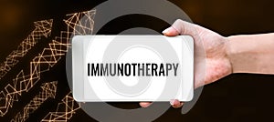 Hand writing sign Immunotherapy. Business idea treatment or prevention of disease that involves enhancement of immune