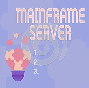 Hand writing sign Mainframe Server. Concept meaning designed for processing large amounts of information Abstract