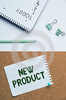 Hand writing sign New Product. Business showcase goods and services that differ in their characteristics