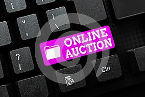 Hand writing sign Online Auction. Business concept digitized sale event which item is sold to the highest bidder