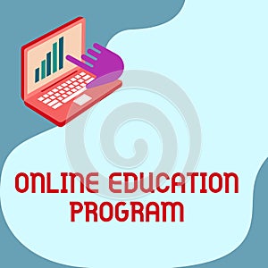 Hand writing sign Online Education Program. Internet Concept Software development and programming courses Laptop Drawing