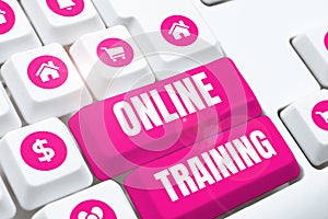 Hand writing sign Online Training. Word Written on Computer based training Distance or electronic learning