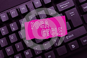 Hand writing sign Pdca Cycle. Internet Concept use to control and continue improve the processes and products Abstract