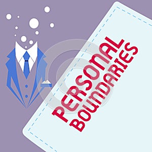 Hand writing sign Personal Boundaries. Business concept something that indicates limit or extent in interaction with