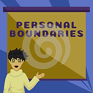 Hand writing sign Personal Boundaries. Word for something that indicates limit or extent in interaction with personality