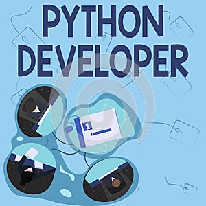 Hand writing sign Python Developer. Business concept responsible for writing serverside web application logic Colleagues