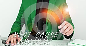 Hand writing sign Root Cause Analysis. Word for Method of Problem Solving Identify Fault or Problem