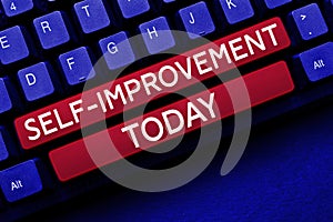 Hand writing sign Self Improvement. Business approach process of making yourself a better or more knowledgable photo