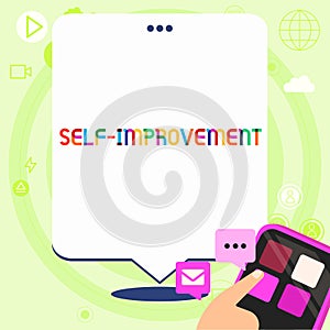 Hand writing sign Self Improvement. Business idea process of making yourself a better or more knowledgable photo