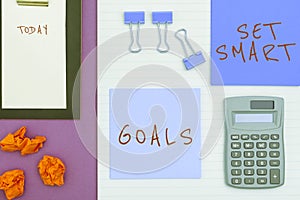 Hand writing sign Set Smart Goals. Word Written on Establish achievable objectives Make good business plans