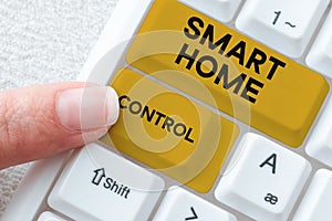 Hand writing sign Smart Home Control. Business concept Internet of things technology of automation system