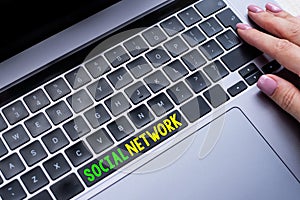 Hand writing sign Social Network. Business idea a framework of individual linked by interan individualal relationship photo