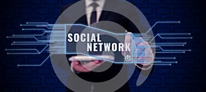 Hand writing sign Social Network. Business idea a framework of individual linked by interpersonal relationship