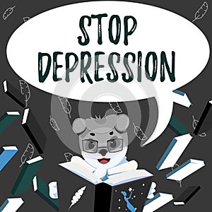 Hand writing sign Stop Depression. Conceptual photo end the feelings of severe despondency and dejection Fox With