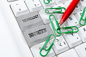 Writing displaying text Technology Innovation. Internet Concept advanced net connected devices a Creative Technique