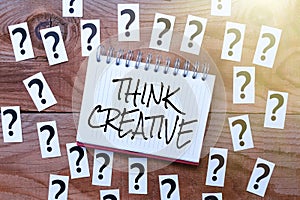 Hand writing sign Think Creative. Business overview The ability to perceive patterns that are not obvious Brainstorming