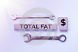 Hand writing sign Total Fat. Business concept combined value of the different types of fat shown at the label Typing