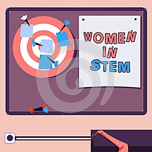 Hand writing sign Women In Stem. Business concept Science Technology Engineering Mathematics Scientist Research