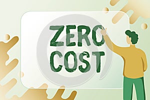 Text showing inspiration Zero Cost. Word for business decision that does not entail any expense to execute Abstract photo