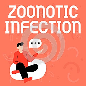 Hand writing sign Zoonotic Infection. Business overview Zoonotic Infection Illustration Of Businessman Sitting On Soft