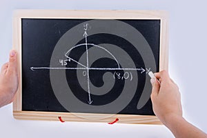 Hand writing solution to maths problem on board