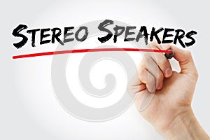 Hand writing Stereo speakers with marker, concept background