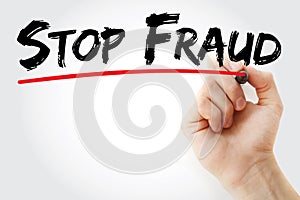 Hand writing Stop Fraud with marker, concept background