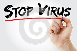 Hand writing Stop Virus with marker, health concept background