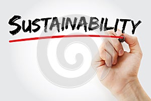 Hand writing Sustainability with marker, concept background